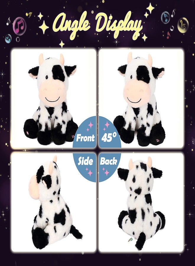 Hopearl LED Musical Stuffed Smile Cow Light up Singing Plush Toy Adjustable Volume Lullaby Animated Soothe Birthday Festival for Kids Toddler Girls, 11' - Image 3